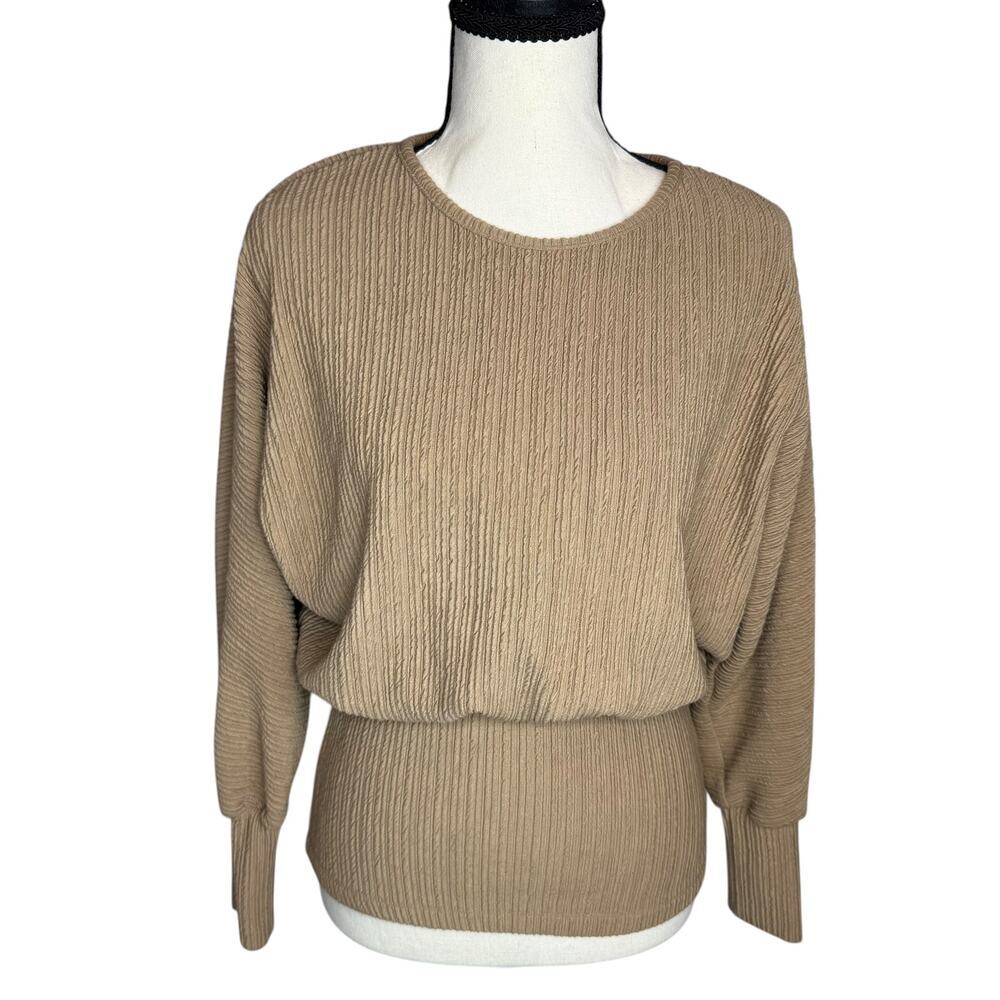 Buckle Black Beige Ribbed Knit Sweater XS Dolman Sleeve Relaxed Fit Top